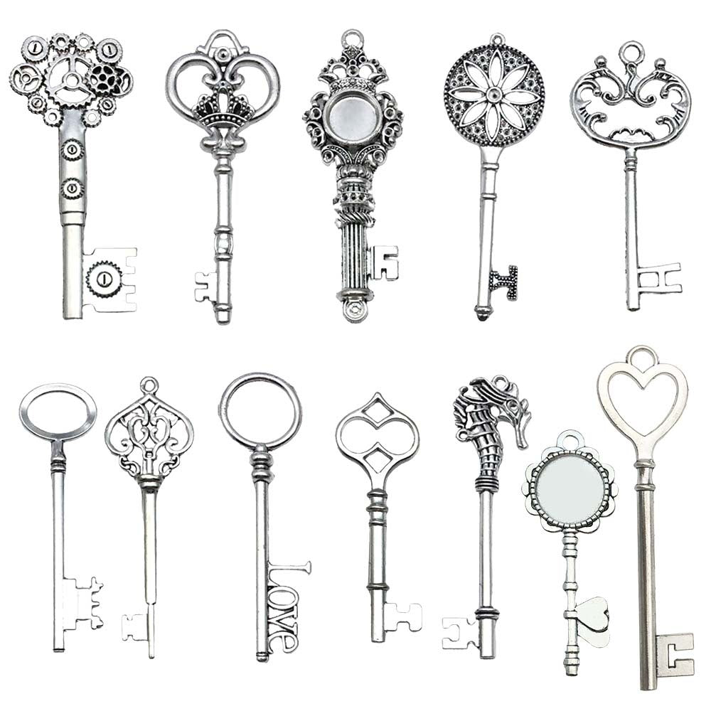 Antique Silver Zinc Alloy 3D Key Charm Pendant for DIY Bag Notebook Keychain Jewelry
