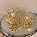 Gold Tone Camellia Pearl Hair Claw In Small Or Large Size view 3