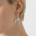 Hammered Heart Drop Hoop Earrings in Gold and Silver Tone view 4