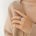 Black White Checkered Band Ring Gold Or Silver Tone view 6