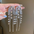 Silver Crystal Multi Chain Tassel Earrings Fashion Jewelry view 6