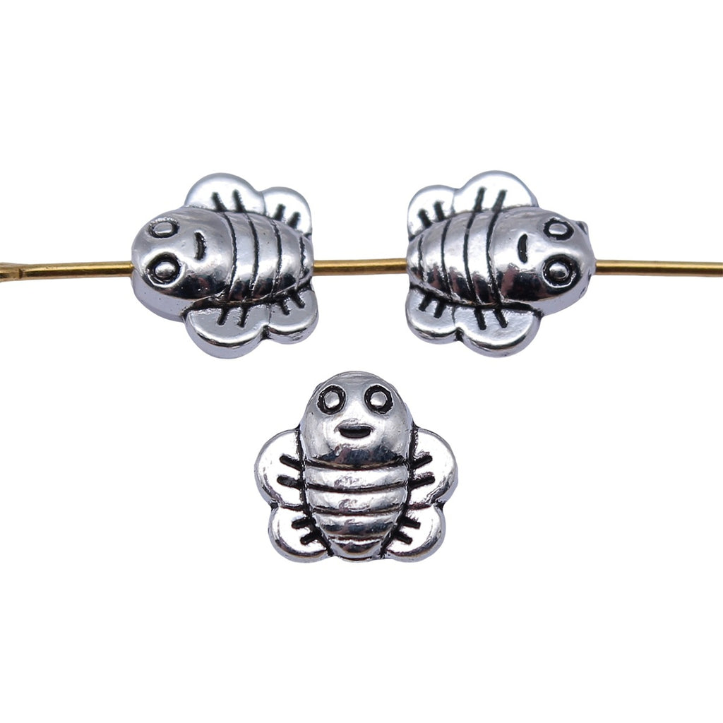 9x8.3x3.7mm 0.68g Antique Silver Zinc Alloy Double Sided Bee Small Hole Beads for Bracelet Necklace DIY