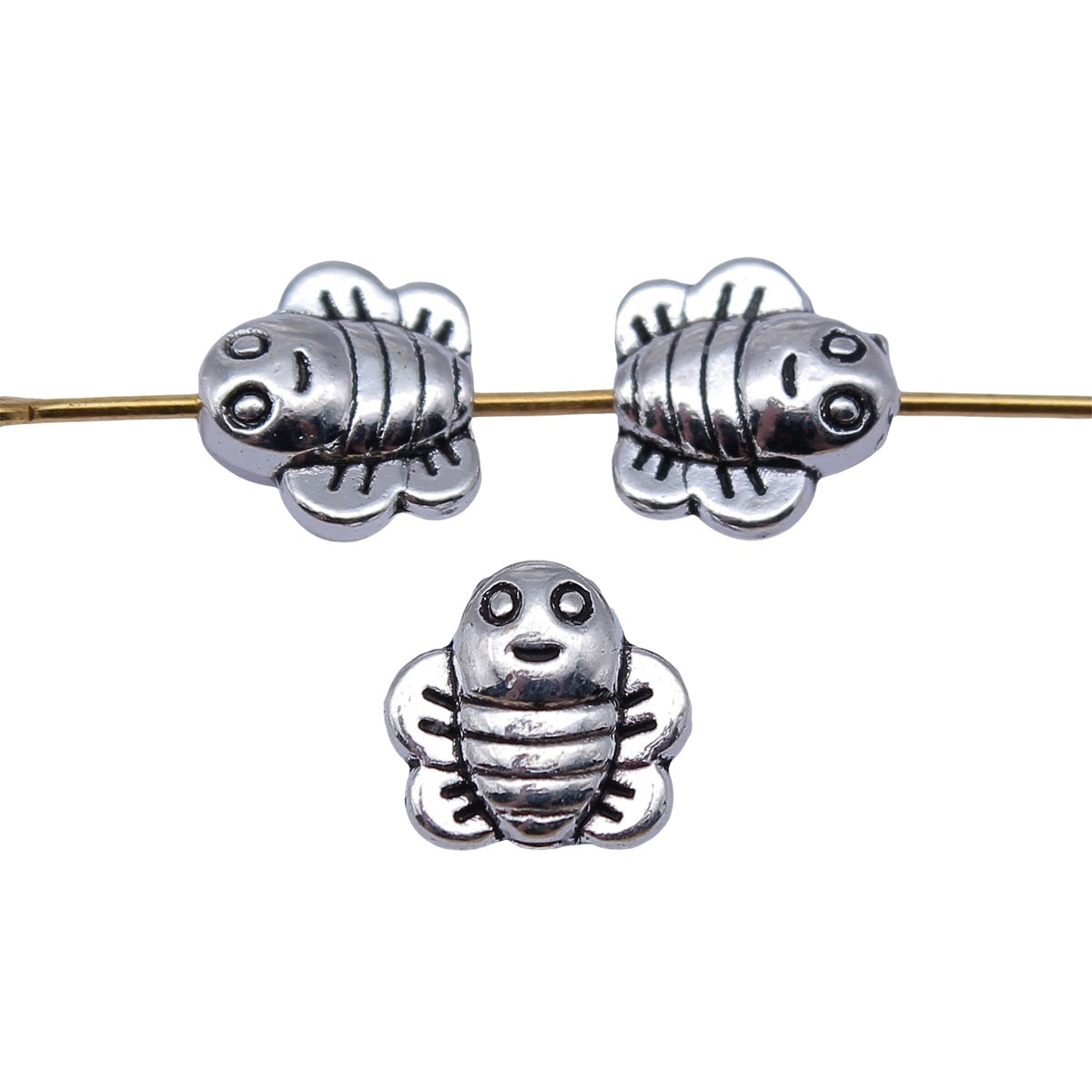 9x8.3x3.7mm 0.68g Antique Silver Zinc Alloy Double Sided Bee Small Hole Beads for Bracelet Necklace DIY
