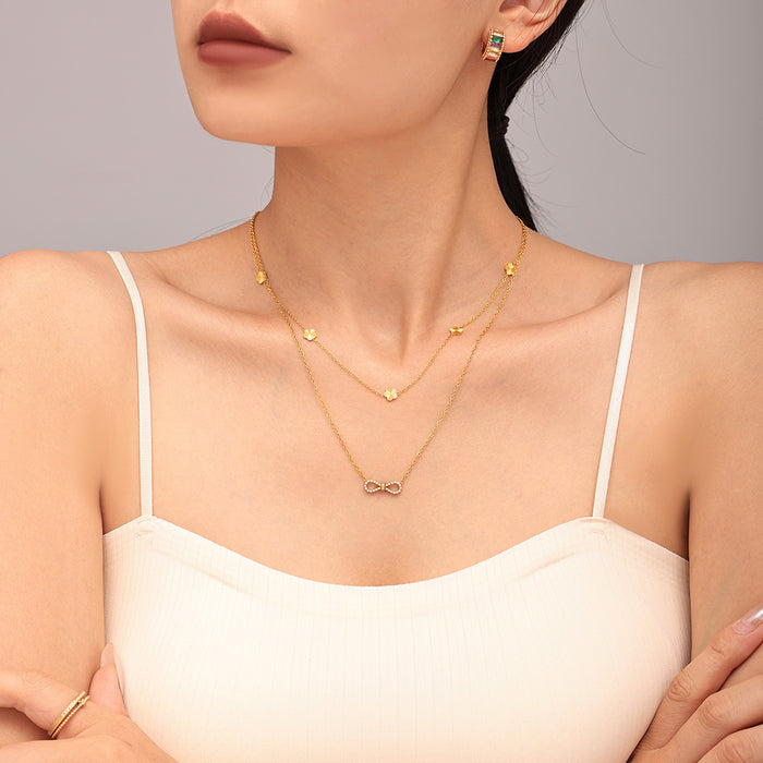 Zircon Infinity Necklace Bracelet Flower Station Set