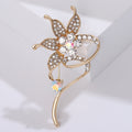 Rhinestone Flower Stem Brooch AB Crystal Gold Silver Pin view 7