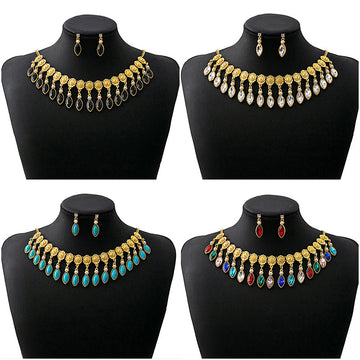 Gold Filigree Teardrop Necklace Earring Sets Four Colors