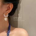 Pearl Heart Charm Crystal Hoop Earrings Fashion Jewelry Accessories view 3