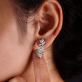 Silver Tone Crystal Leaf Tassel Drop Earrings Fashion Jewelry view 3