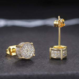 Cube-Shaped Pave Stud Earrings In Four Metal Finishes