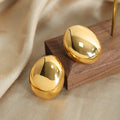 Polished Oval Dome Stud Earrings Gold Steel Finish view 3