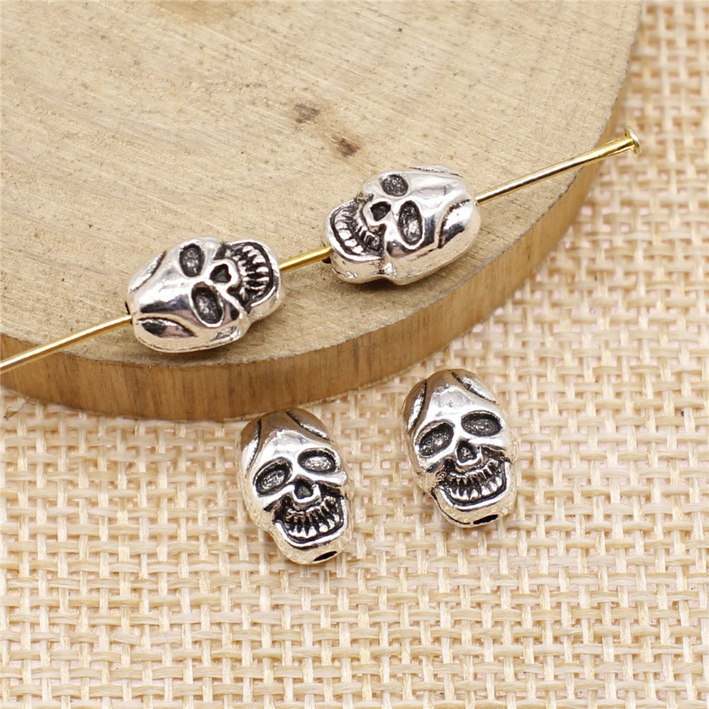 10x7x6mm 1.7g Multicolor Zinc Alloy Double Sided Skull Spacer Beads for Bracelet DIY Jewelry Making