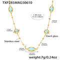 Gold Stainless Steel Czech Glass Marquise Station Necklace view 9