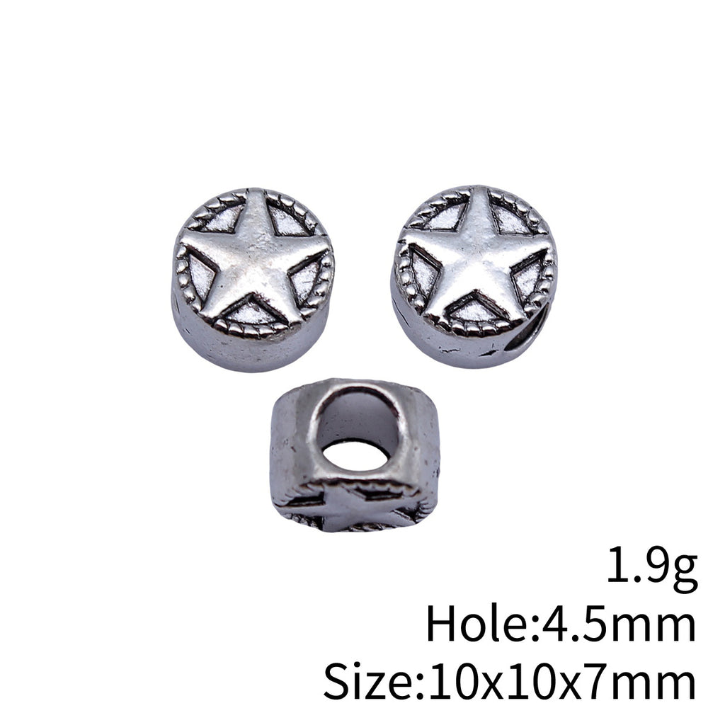 10x10x7mm 1.9g Antique Silver Zinc Alloy Five Point Star Round Large Hole Spacer Double Sided Beads for Bracelet Making