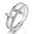 Double Band Open T-Bar Pave Crystal Ring Two Tones Sizes 6-10 view 5