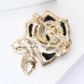 Gold Tone Abalone Shell Rose Brooch Rhinestone Leaves view 4