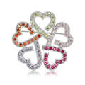 Four Heart Crystal Flower Brooch with Silver Tone Outline view 1