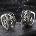 Oxidized Silver Multicolor Stone Textured Huggie Hoop Earrings view 2