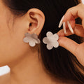 Five Petal Flower Stud Earrings Brushed Titanium Steel Gold Steel view 3