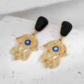 Gold Tone Black Geometric Evil Eye Stud Drop Earrings in Ten Designs view 7