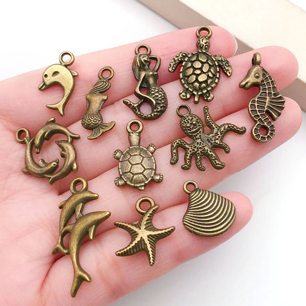 Antique Bronze Zinc Alloy Starfish Shell charm pendant for DIY bracelet necklace