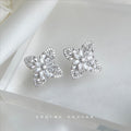 Silver-Tone Pave Crystal Four-Leaf Clover Stud Earrings view 3