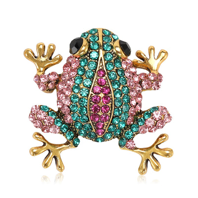 Front view of Colorful Crystal Frog brooch