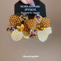 Crystal Pave Layered Flower Earrings with Distinctive Textured Details view 2