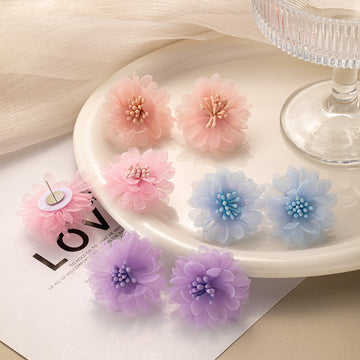 Six Color Translucent Layered Flower Statement Stud Earrings