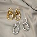 Gold and Silver Rippled Double Oval Chain Link Earrings view 1