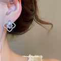 Purple Crystal Four Petal Floral Stud Earrings Statement Jewelry Design view 3