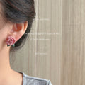 Pink Ceramic Rose Flower With Green Leaf Stud Earrings view 2