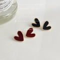 Gold Rim Enamel Heart Stud Earrings Wine Red Black view 3