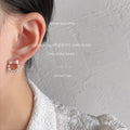 White Enamel Bow Pearl Circle Stud Earrings Gold Tone view 2
