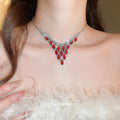 Red and Clear Marquise Crystal V Necklace Earring Sets view 4