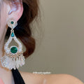 Green Teardrop And White Lace Statement Earrings Jewelry view 4