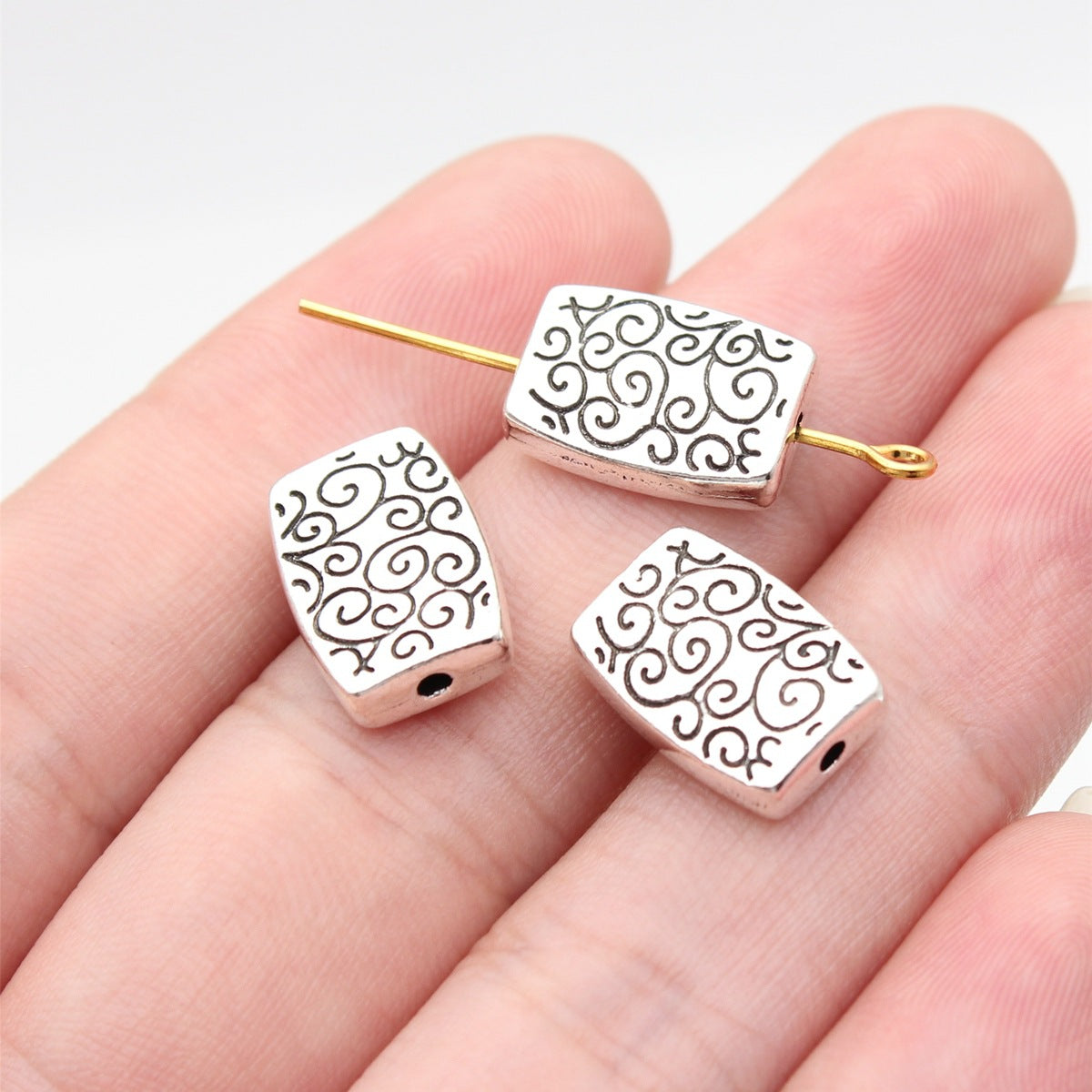 14x10x4mm 2.6g Multicolor Zinc Alloy Double Sided Pattern Rectangle Spacer Beads for DIY Jewelry Making