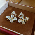 Gold Tone Open Butterfly Flower Crystal Stud Earrings view 6