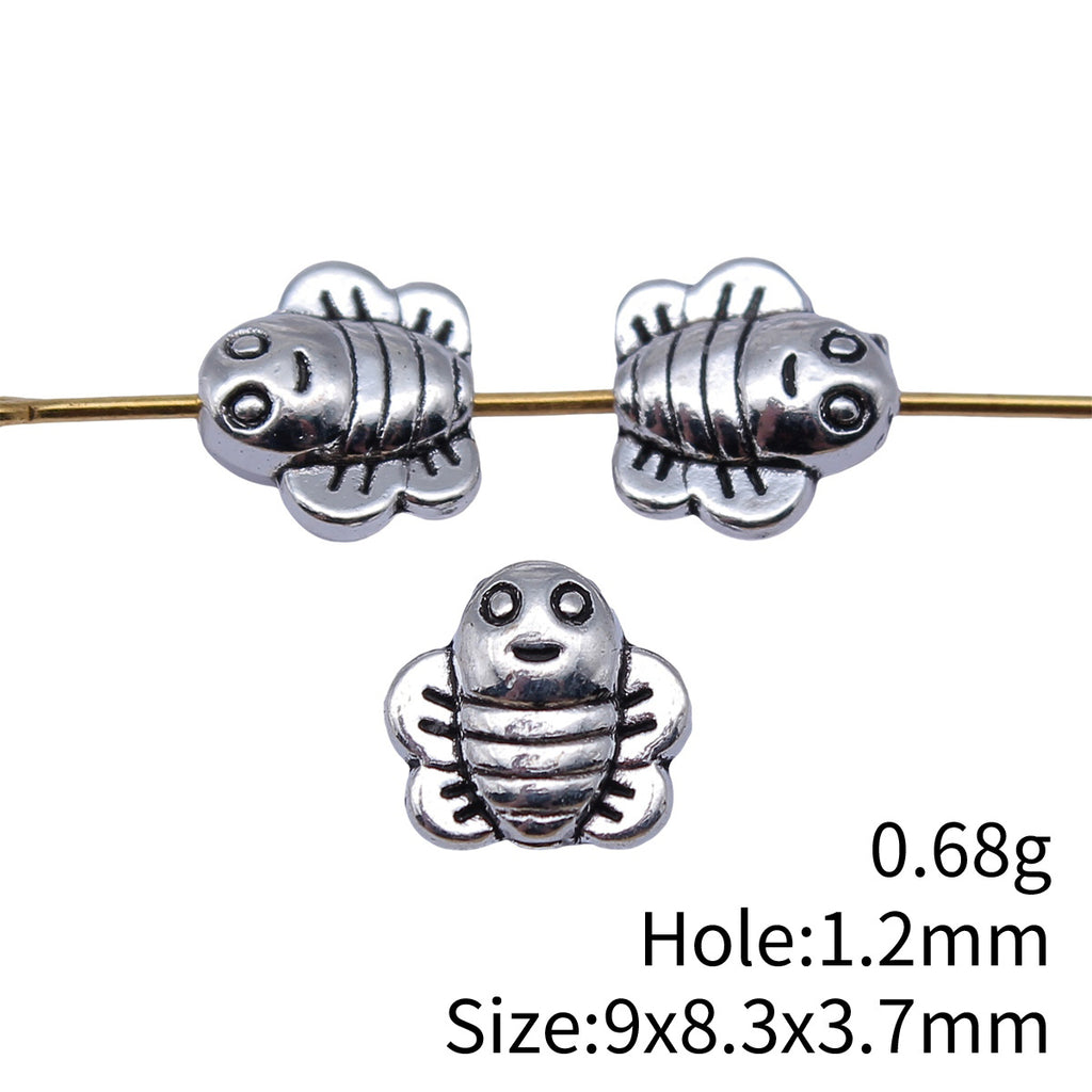 9x8.3x3.7mm 0.68g Antique Silver Zinc Alloy Double Sided Bee Small Hole Beads for Bracelet Necklace DIY