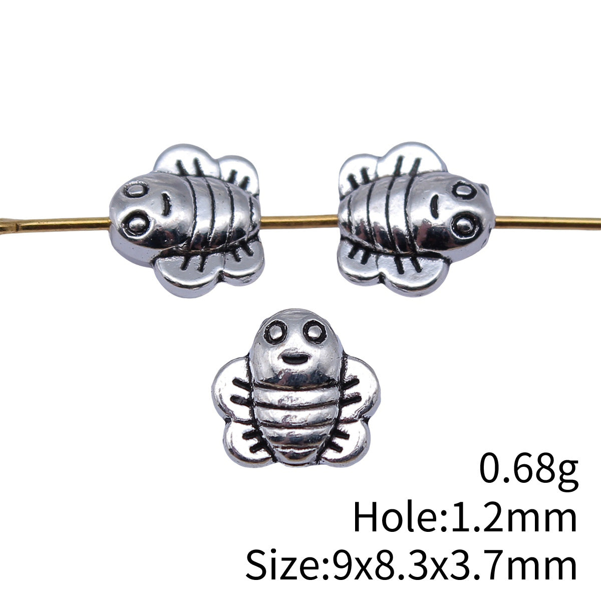 9x8.3x3.7mm 0.68g Antique Silver Zinc Alloy Double Sided Bee Small Hole Beads for Bracelet Necklace DIY