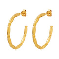 Bamboo Segment Open C Hoop Earrings Gold or Steel Tone view 5