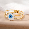 Gold Tone Round Glass Evil Eye Hinged Cuff Bracelets in Eight Colors view 9