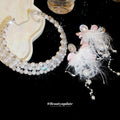 Multi Row Pearl Rhinestone Choker Pink Feather Bow Earrings view 4