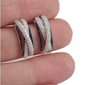 Silver Tone Black and Clear Crystal Crossover Hoop Earrings view 5