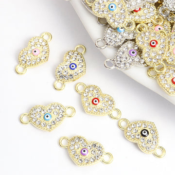 Rhinestone Heart Evil Eye Two Loop Connectors in 12 Styles
