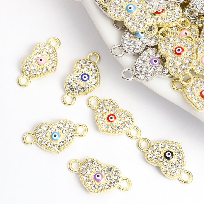 Rhinestone Heart Evil Eye Two Loop Connectors in 12 Styles