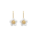 White Flower Hook Earrings in Silver and Gold with Polished Metal Details view 5