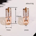 Rose Gold Geometric Double Bar CZ Huggie Hoop Earrings view 5