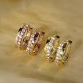 Clear Stone Hoop Earrings in Gold and Rose Gold Tone view 1