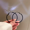 Black Slim Oversize Round Hoop Statement Earrings Pair view 3