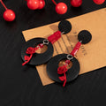 Black Hoop Red Rose Two Tone Statement Stud Earrings view 3